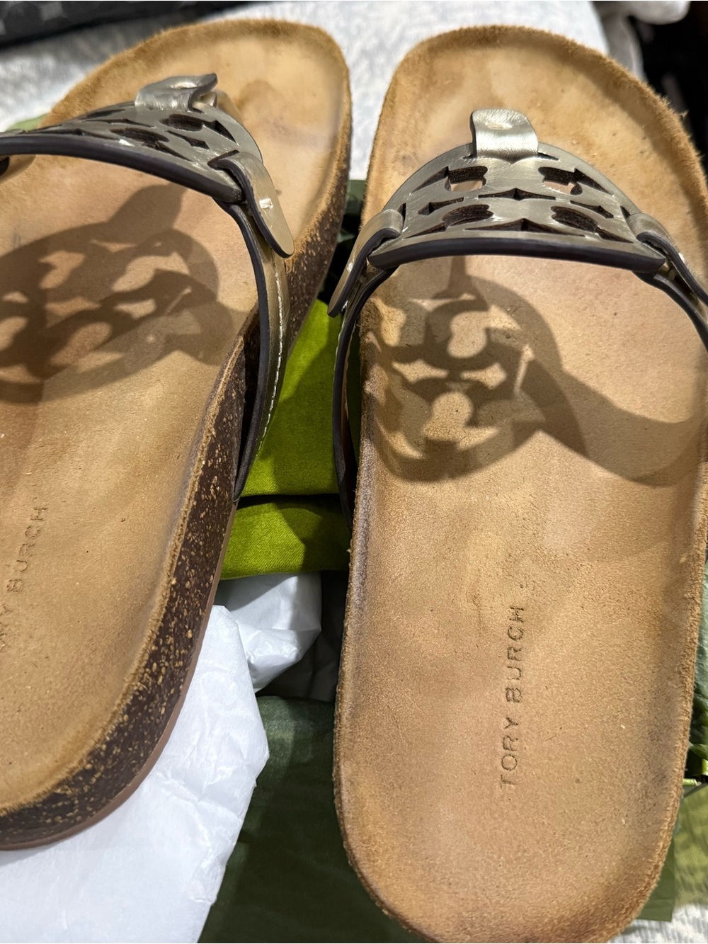 Tory Burch Silver Logo Thong Cork-Platform Sandals - Picture 4 of 7